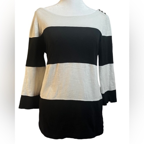 Banana Republic Wide Stripe Boatneck Top with 3/4 Sleeves Black and White Size M - Picture 1 of 9